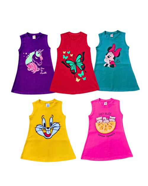 CHIRUK PREMIUM COTTON GIRLS KNEE LENGTH FROCKS/DRESSES/A-LINE CAUSAL WEAR[PACK OF 5]