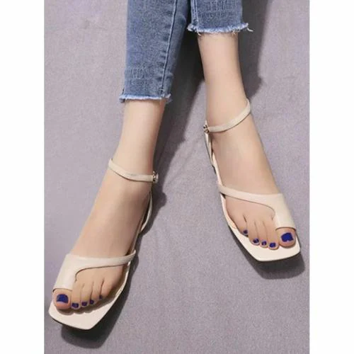 Shoetopia Solid One-Toe Cream Flat Sandals or Women & Girls
