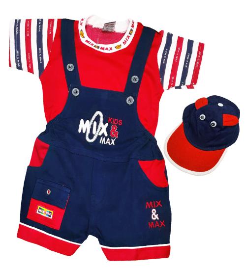 Zuvim Baby Boys & Baby Girls Embroidered Dungaree, T-Shirt & Cap Clothing Set (Navy , 0-6 months)