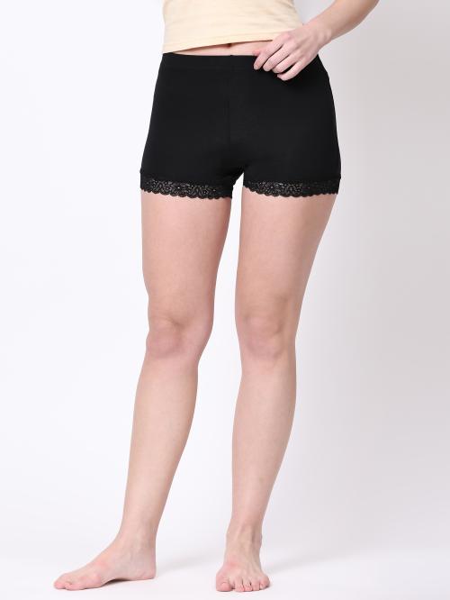 Outflits Ladies Boyleg With Lace Shorts (Black,XL)