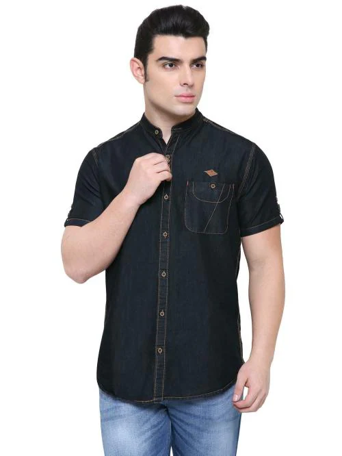 Kuons Avenue Black Men's Half Sleeve Denim Shirt