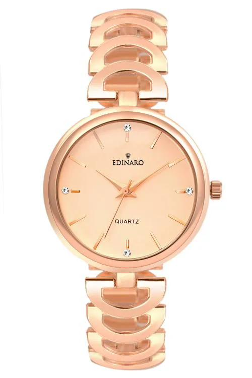 EDINARO Round Studded Dial Metal Bracelet Chain Strap Analogue Wrist Watch for Women and Girls -(ED-2097W)