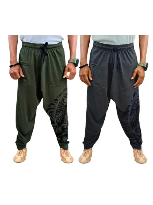 WAAMY69 Unisex Tribal Printed Cotton Loose-Fit Harem Pants Multicolor (PACK OF 2) XL