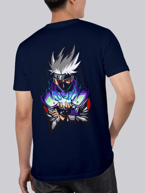 BLISSINK Naruto Kakashi Hatake Front And Back Printed Black Cotton Tshirt for Men