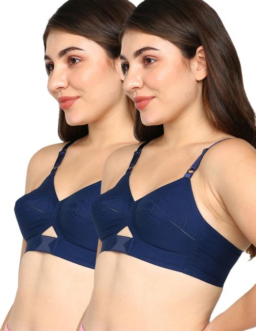 BLOSSOM Women's Single Layered Round Stitch Full Coverage Non Padded Non Wired 100% Cotton Everyday Bra Priyasajini Blue 44C Pack Of 2