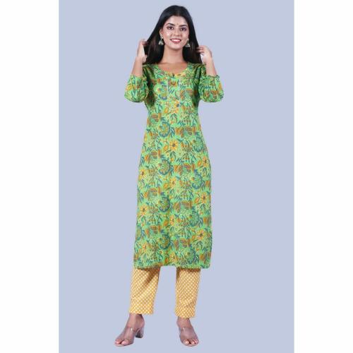 KKESARIYA new printed cotton kurti with pant - Light Green
