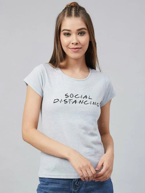 Rare Women Light Blue Typographic T-shirt