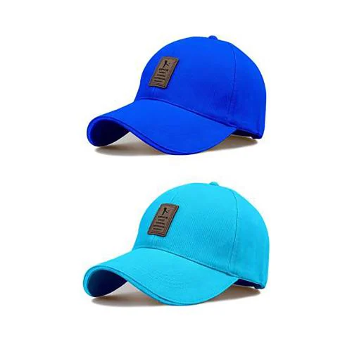 ALAMOS Unisex Cyan and Light Blue Ediko Cotton Cap(Pack of 2)