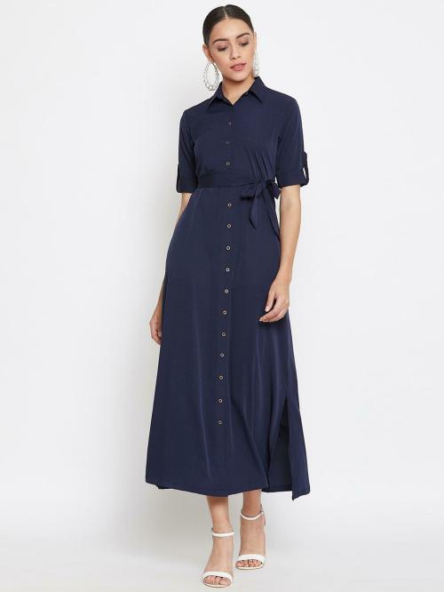 Uptownie Lite Women Navy Solid Crepe Single Dress