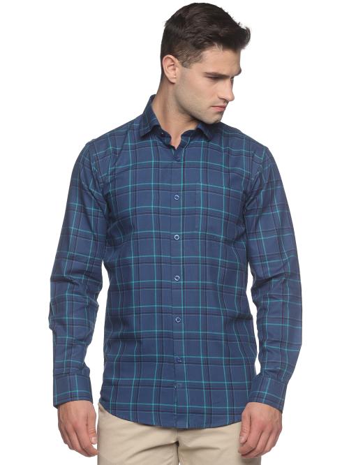 YHA Mens Ocean Blue Check Cotton Shirt