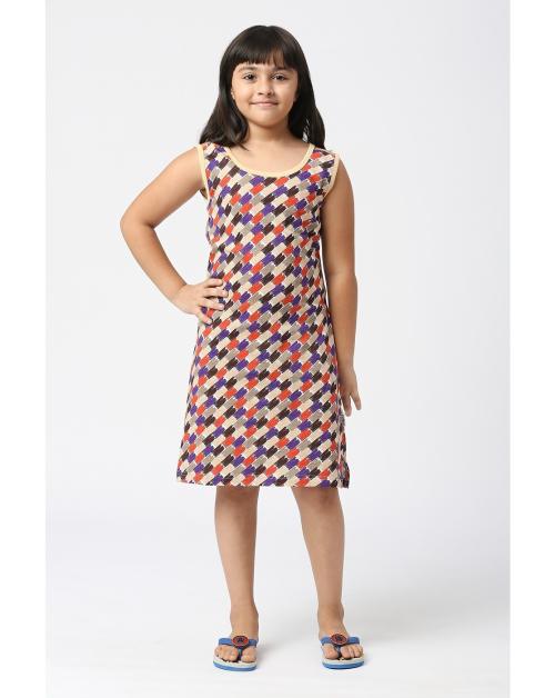 SINI MINI Girls Cotton Dress With Allover Printing (Pack of one)