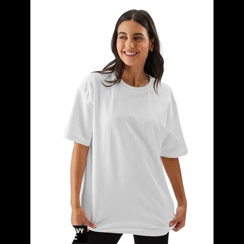 CREETLE Women's Casual Short Sleeves Round Neck Printed Drop Shoulder Cotton Blend Super Combed T-Shirt