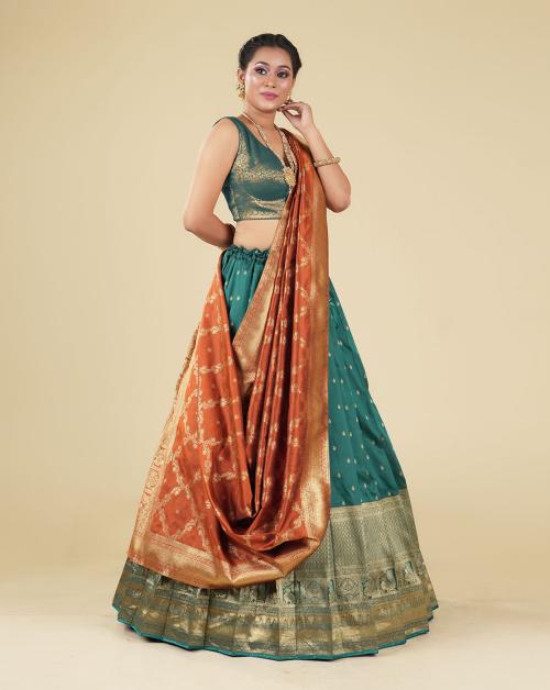 Buy HALFSAREE STUDIO Rama Banarasi Silk Zari Woven Pattu Half Saree Online at Best Prices in