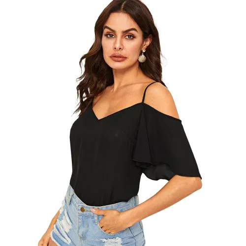 Taggd Black Butterfly Sleeve Top for Women l Top for Girls l Girls Top l Western Top l Party Wear Top l Top for Office, Birthday Party Top