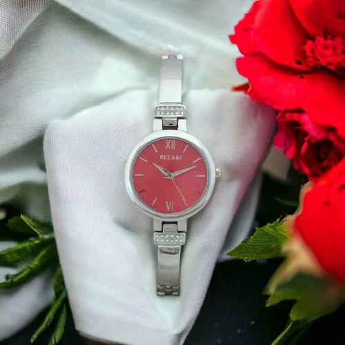 BELARI Ladies Watch Silver Dial Steel Case And Steel Chain /Latest Design Analog Display Ladies red Watch