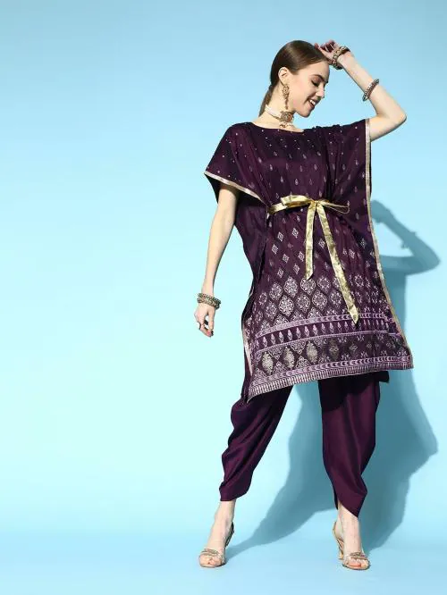 Ziyaa Women Purple Floral Kurta Dhoti Set