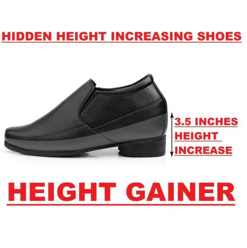 Bxxy Black Men's Hidden Height Increasing Formal Slip-on Dress Shoes