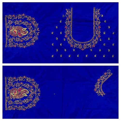 VLipcartz FANCY HEAVY MULTI RANI DESIGN EMBROIDERY WORK AKU PATTU (COTTON SILK) BLOUSE PIECE (UN-STITCHED)