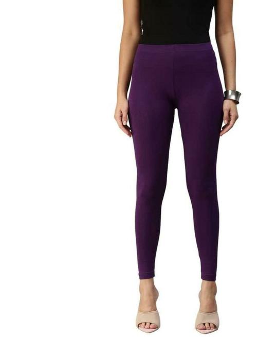 De Moza Women Purple Solid Cotton Ankle Length Leggings XL JioMart