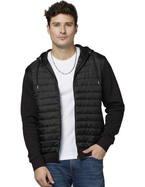 Celio Solid Black Long Sleeves PU Jacket