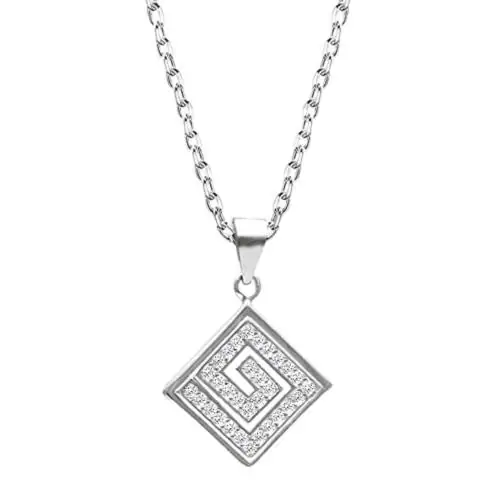Giva Sterling Silver Zircon Maze Pendant With Link Chain For Women