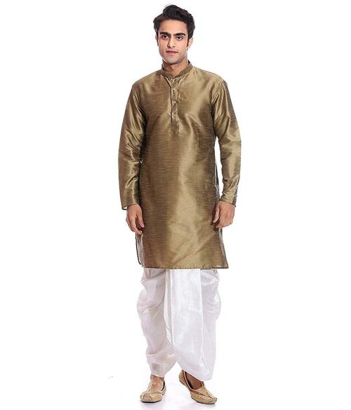 ethluxis Mens Peru Solid Dupion Silk Dhoti Kurta Set, 42