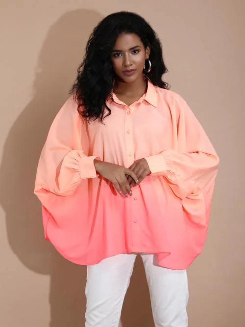 ROSWINE Orange Oversized Kaftan Shirt For Women | Western Kaftan Shirt For Girls | Party Wear Kaftan Shirt For Women | Designer Kaftan Shirt For Girls-XXL