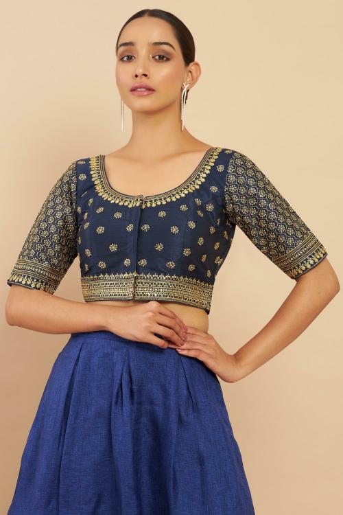 SOCH Women Navy Blue Embroidered Single Blouse (36)