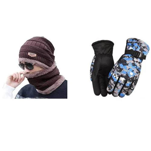 Eastern Club Winter Knit Beanie Cap Neck Warmer Scarf & Warm Gloves Set for Men & Women (3 Piece)