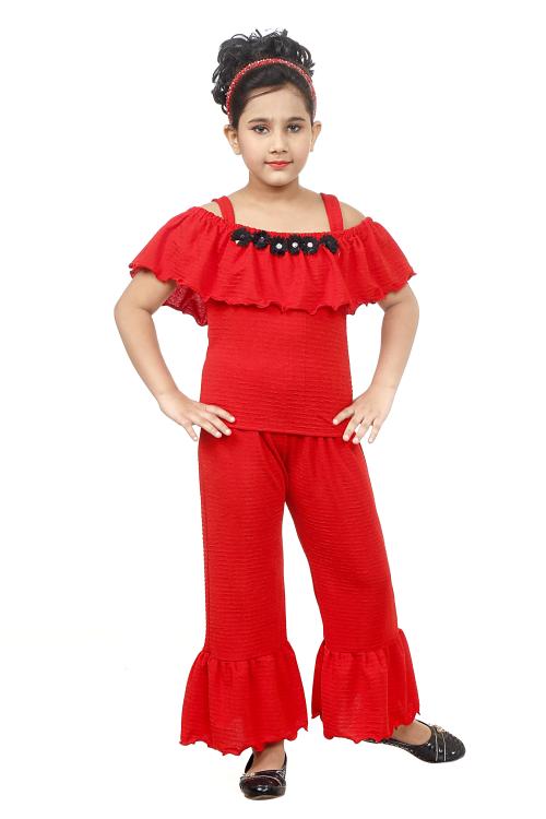 Burbn Girls red solid co-ords set