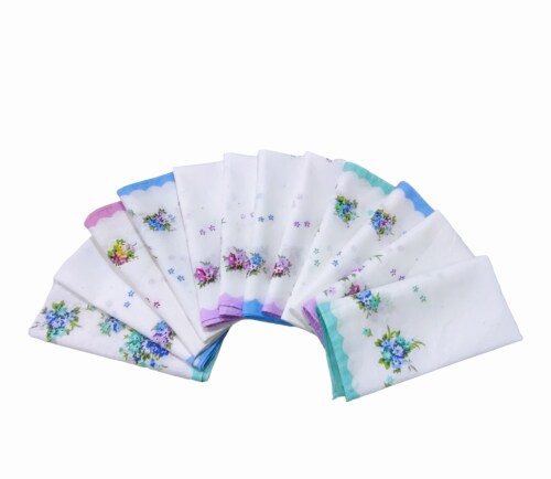 Caslino - Soft Cotton Handkerchief for Women, 32 x 32 cm, Large Size Cotton Hanky for Women, Floral Print (Pack of 12 - 500)