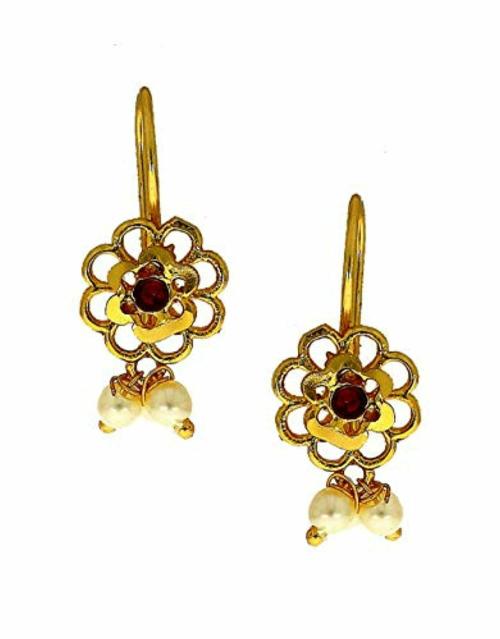 Anuradha Art Jewellery Gold Plated Traditional Bugadi Earrings Pink (Girls)