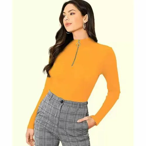 REDINGTON Casual Regular Full Sleeves Solid Women Zipper Top | Comfortable Daily Wear | Stylish and Trendy Design for Every Occasion | Perfect for All Seasons | Mustard | Size-XS