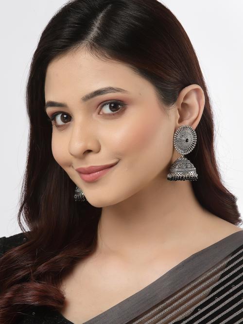 CHUIMUI Silver tone Oxidised black Dome shape Jhumka