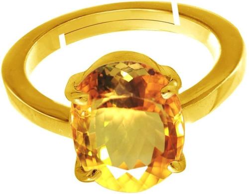 Chopra Gems & Jewellery Gold Plated Brass Sapphire Pukhraj Stone Ring (Women, Men, Boys and Girls) - Adjustable