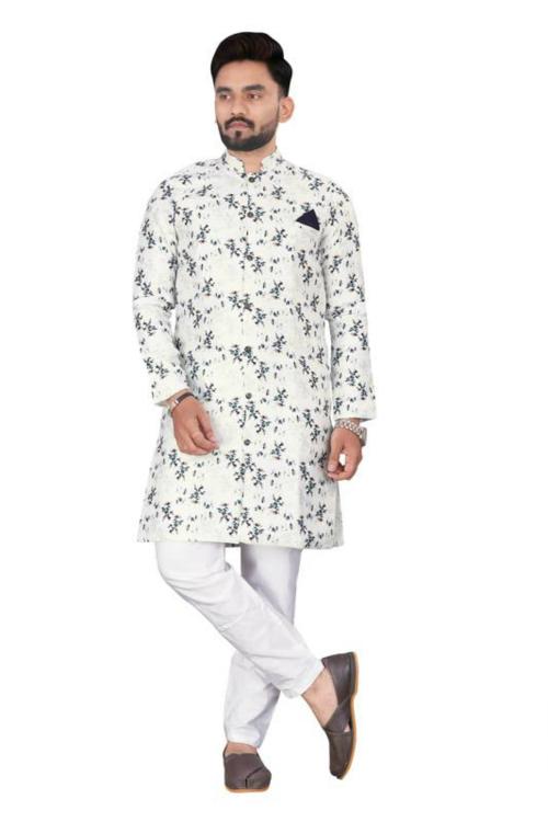 Hirvi Creation Men White Kurta Pyjama Set - M