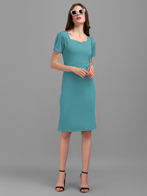 Purvaja Women Turquoise Blue Color Bodycon Western Dress