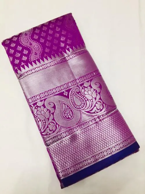 VIBRANCE Kalanjali Brocade Fancy saree Full body rose pink zari woven fancy design Contrast Jacquard Fancy rich pallu Contrast zari woven big border (Purple).
