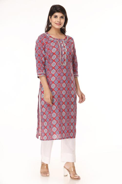 VIHAAN IMPEX Women Cotton Printed Straight Kurta with Pant
