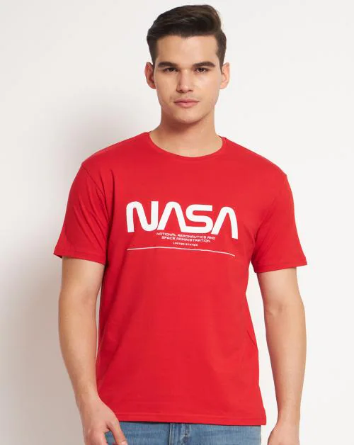 FITINC Red Nasa Graphic Cotton T-Shirt For Men