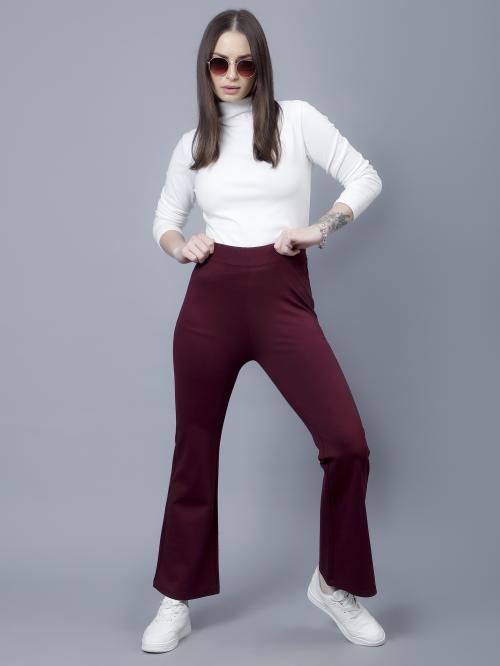 Albion by Cnm Women Comfort Slim Fit BootCut Mid-Rise Stretchable Pure Cotton Jegging (Wine)