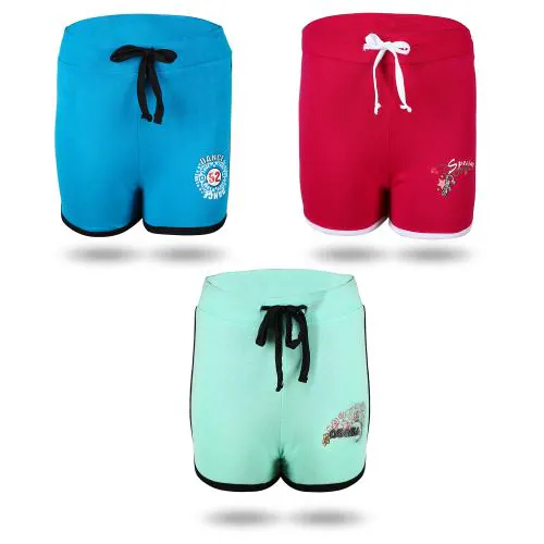 Savage Girls Shorts Pack of 3 Fancy Cotton Short Pants for Girls of 9 to 10 years old, Waist 25cm|Kids Botttom wear|Cotton Shorts for Girls|Regular Fit|Assorted Colors