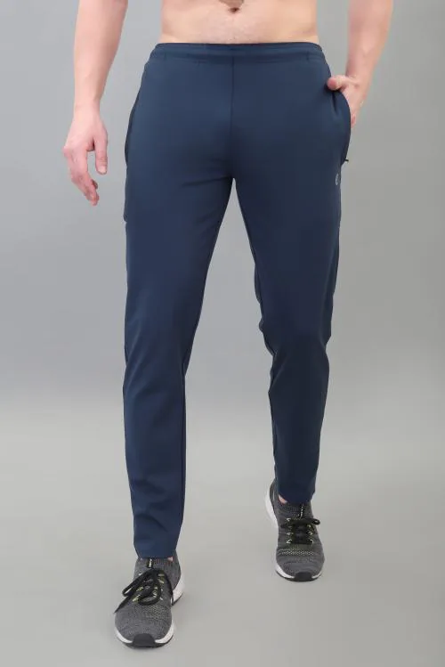 ETHAN Men's Solid Polyester Regular Fit Track Pants With Zipper Pockets Blue