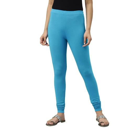 Go Colors Women Light Blue Solid Stretch Leggings