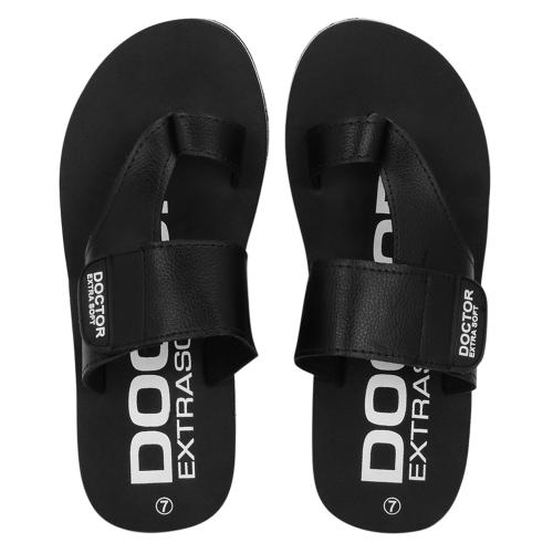 DOCTOR EXTRA SOFT Black House Thumb Slipper for Men's Ortho Care Orthopaedic and Diabetic Adjustment Strap Mcr Comfortable Super Fit Doctor Daily Use Dr Toe Ring Flip-Flop Comfort Slides for Boy's and Gent's OR-D-26