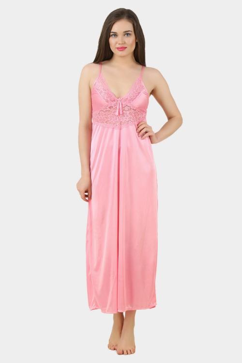 Fasense Satin Baby Pink Nightdress Long Nighty