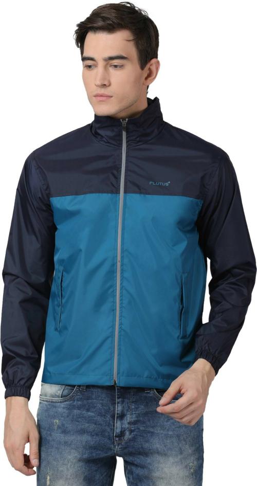 Plutus Men Dark Blue and Light Blue Solid Polyester Raincoat L