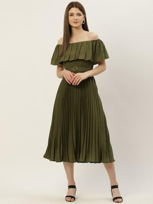 Slenor Women Olive Solid A-line Dress