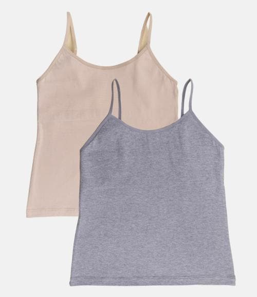 Adira | Camisole For Girl | Flat Padded Innerwear Vest | Camisole For Puberty | Girls Slip | Covers Nipples & Gives Confidence At School | stretchy Cotton | Plus Size | Pack Of 2 | Skin & Grey | 4XL
