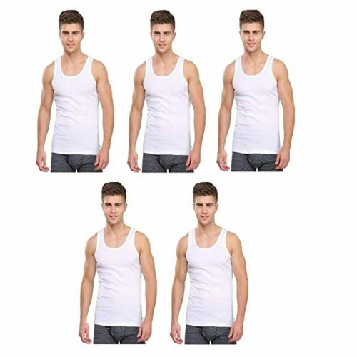 Go Smart Men's Cotton Vests (Pack of 5) Sleeveless Plan Premium Vests for Men 100% Pure Solid Innerwear-5-Large